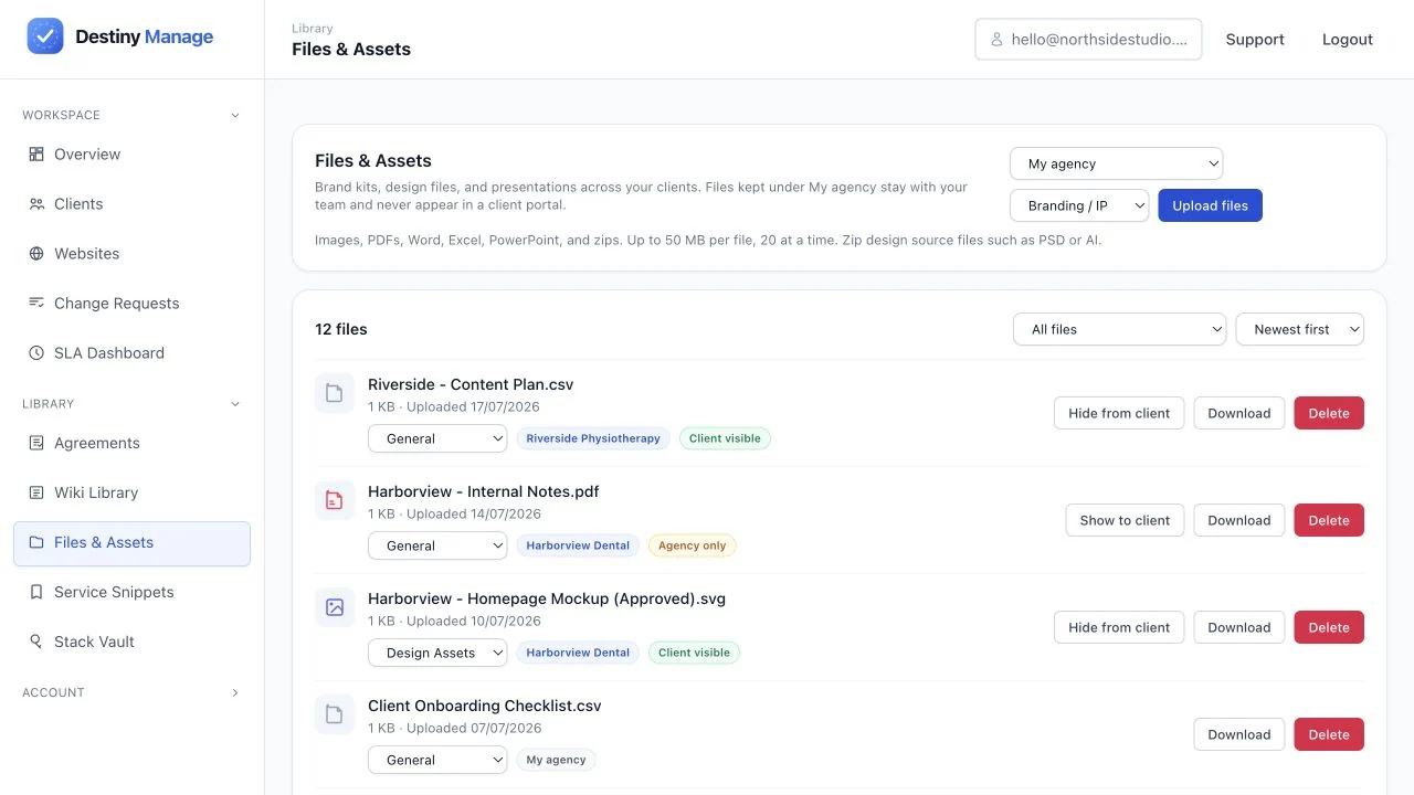 Destiny Manage files and assets library